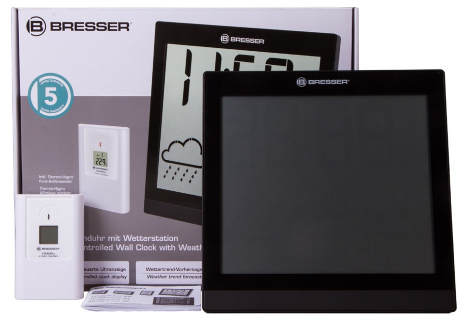 Метеостанция (настенные часы) Bresser (Брессер) TemeoTrend JC LCD с радиоуправлением, черная
