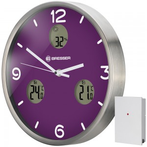 Часы настенные Bresser (Брессер) MyTime io NX Thermo/Hygro, 30 см, фиолетовые
