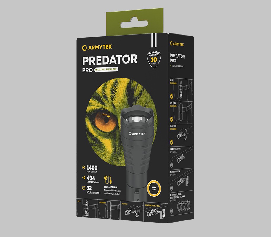 Тактический фонарь Armytek Predator Pro Magnet USB (теплый свет)