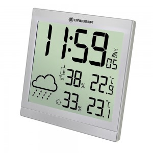 Метеостанция (настенные часы) Bresser (Брессер) TemeoTrend JC LCD с радиоуправлением, серебристая