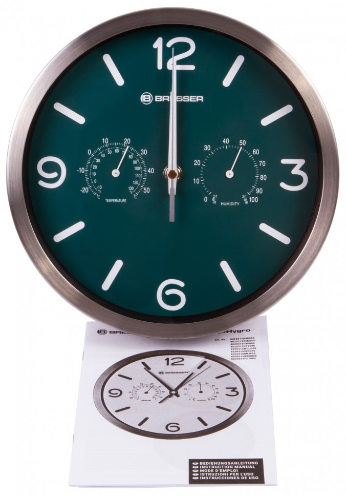 Часы настенные Bresser (Брессер) MyTime ND DCF Thermo/Hygro, 25 см, бирюзовые