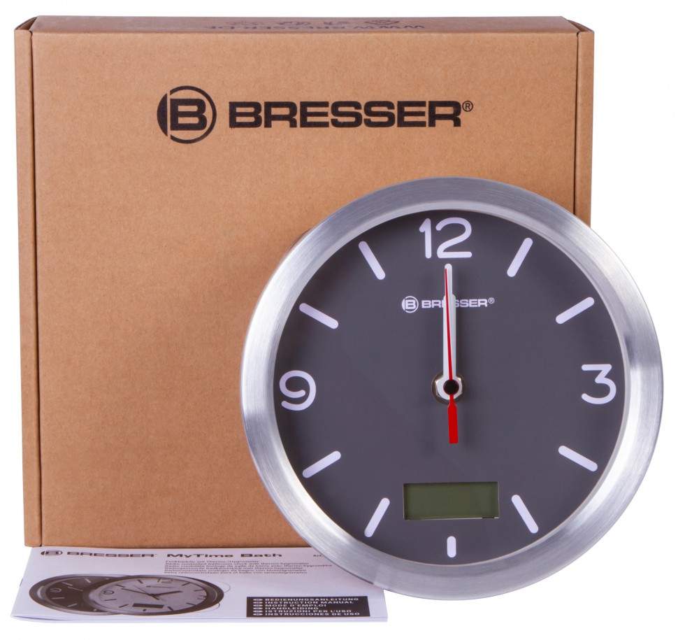 Часы Bresser (Брессер) MyTime Thermo/Hygro Bath, водонепроницаемые, серые