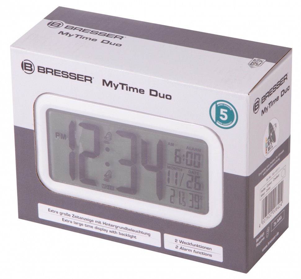 Часы настольные Bresser (Брессер) MyTime Duo LCD, белые