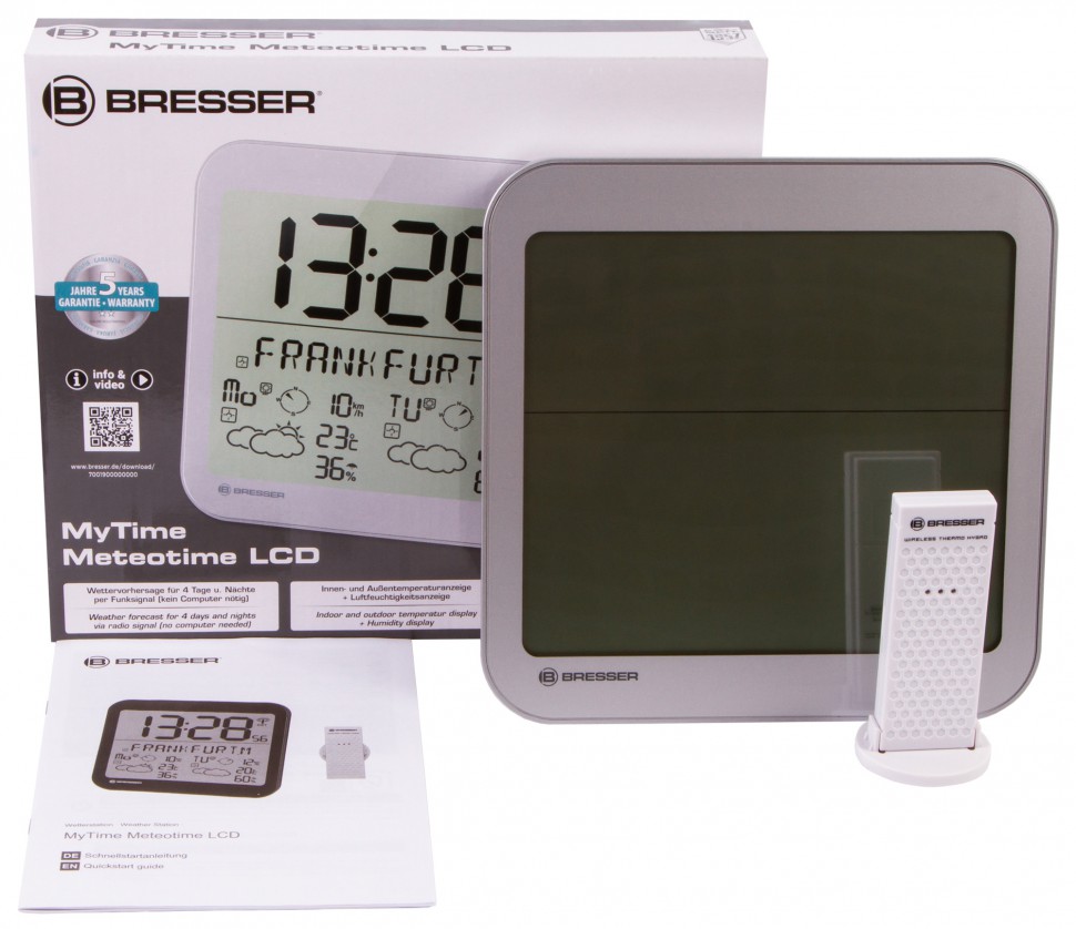 Часы настенные Bresser (Брессер) MyTime Meteotime LCD, серебристые